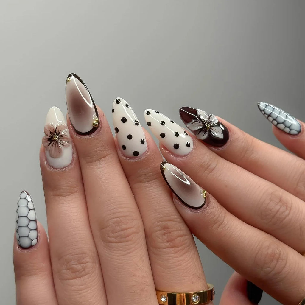 European American Style Manicure Nail Tips 3D Resin-poured French-style Rhinestones Cross-shaped Flower Nail