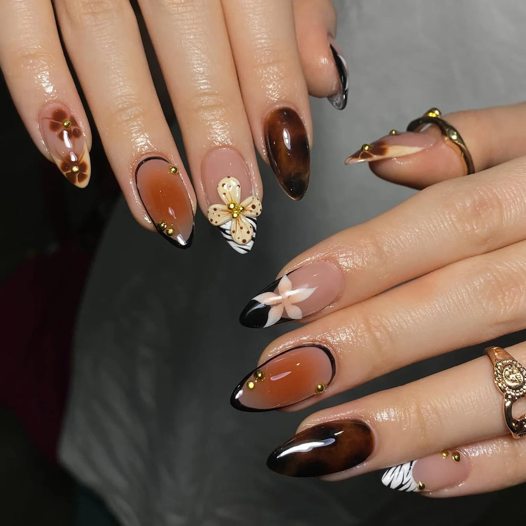 European American Style Manicure Nail Tips 3D Resin-poured French-style Rhinestones Cross-shaped Flower Nail