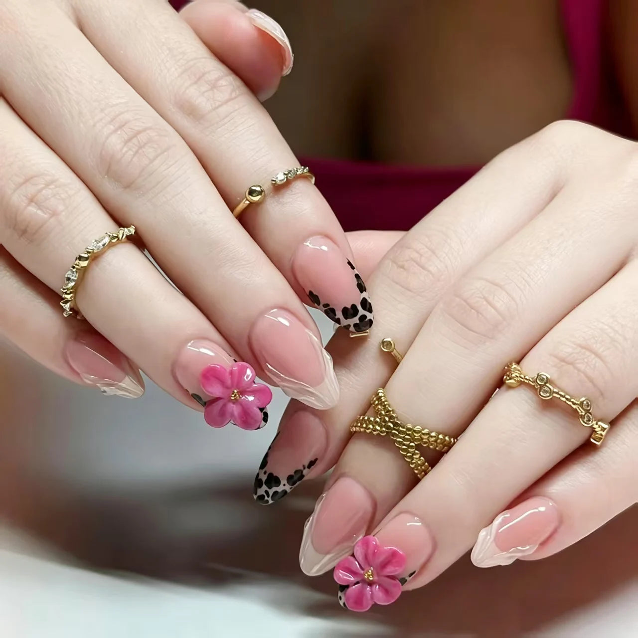European American Style Manicure Nail Tips 3D Resin-poured French-style Rhinestones Cross-shaped Flower Nail