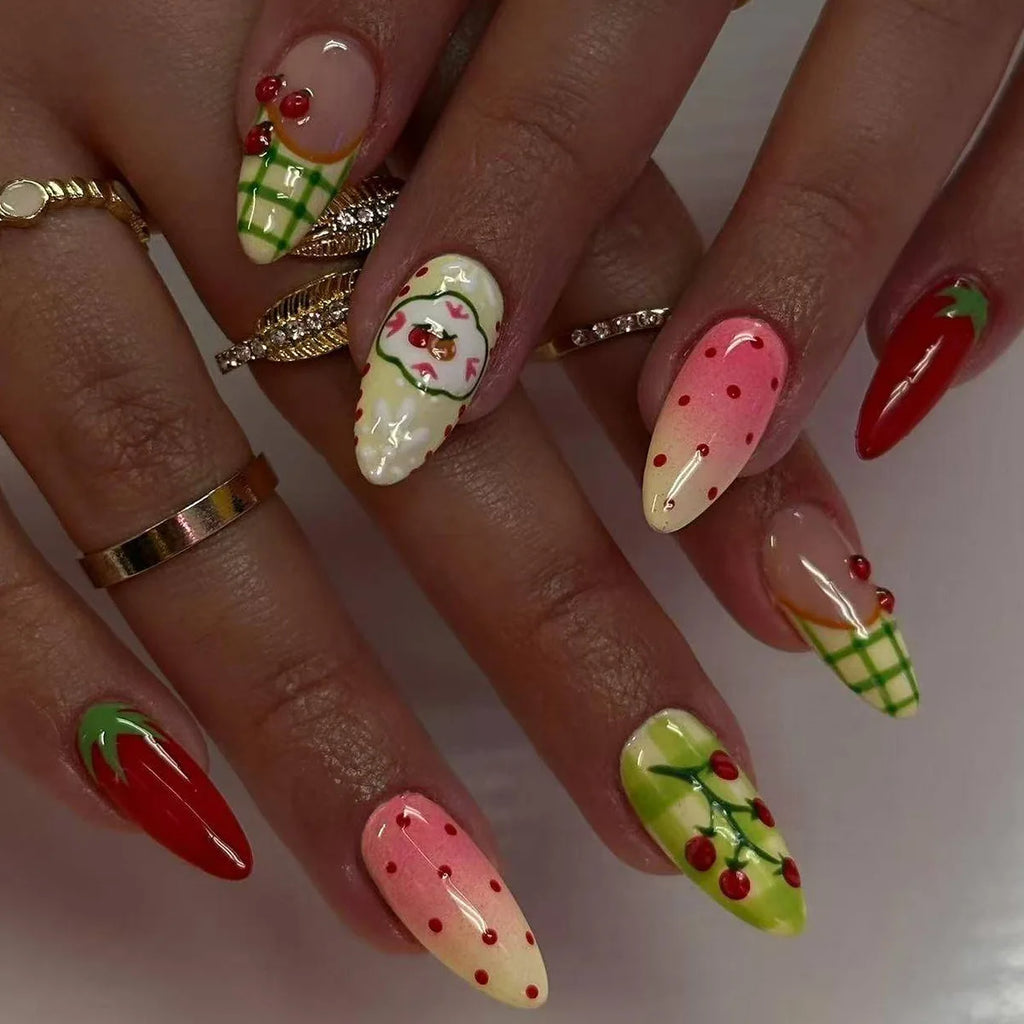 European American Style Manicure Nail Tips 3D Resin-poured French-style Rhinestones Cross-shaped Flower Nail