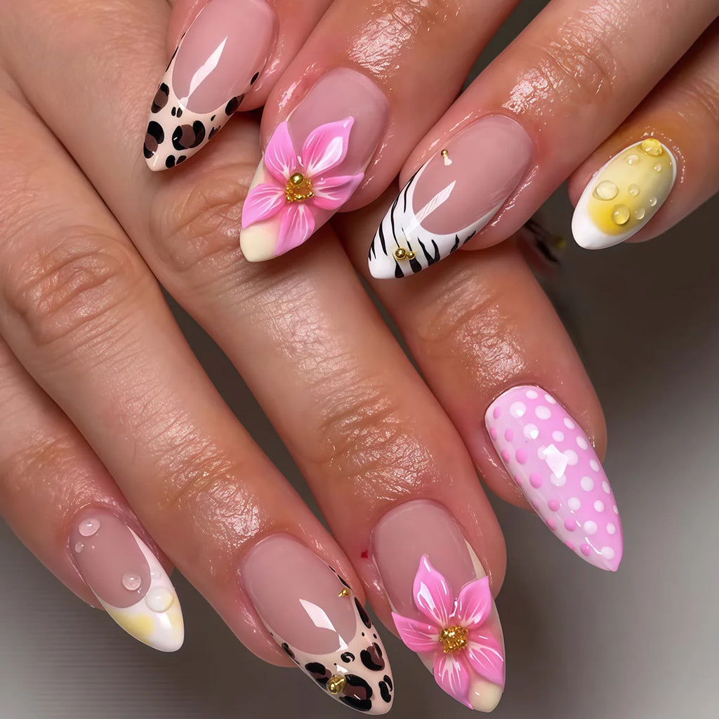 European American Style Manicure Nail Tips 3D Resin-poured French-style Rhinestones Cross-shaped Flower Nail