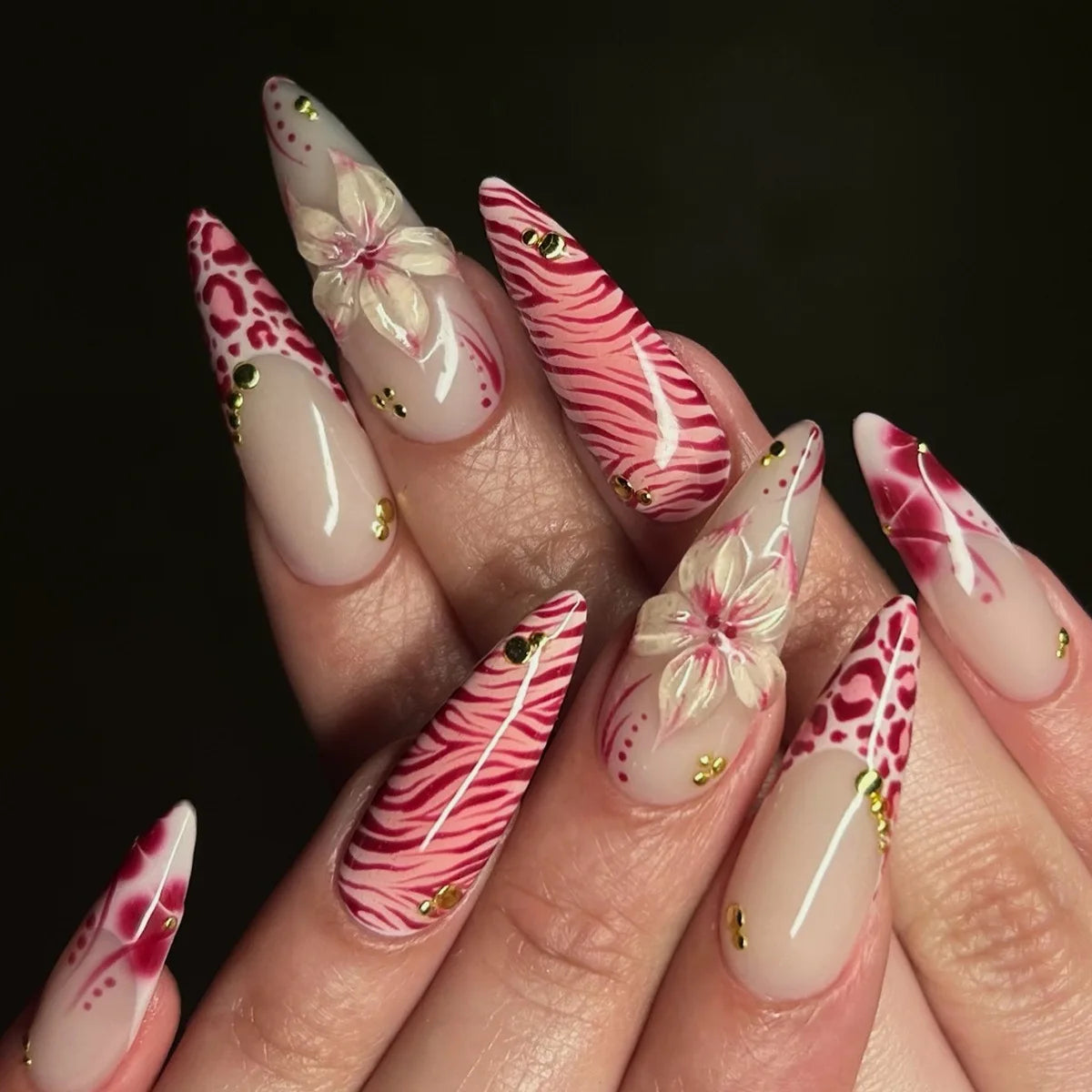 European American Style Manicure Nail Tips 3D Resin-poured French-style Rhinestones Cross-shaped Flower Nail