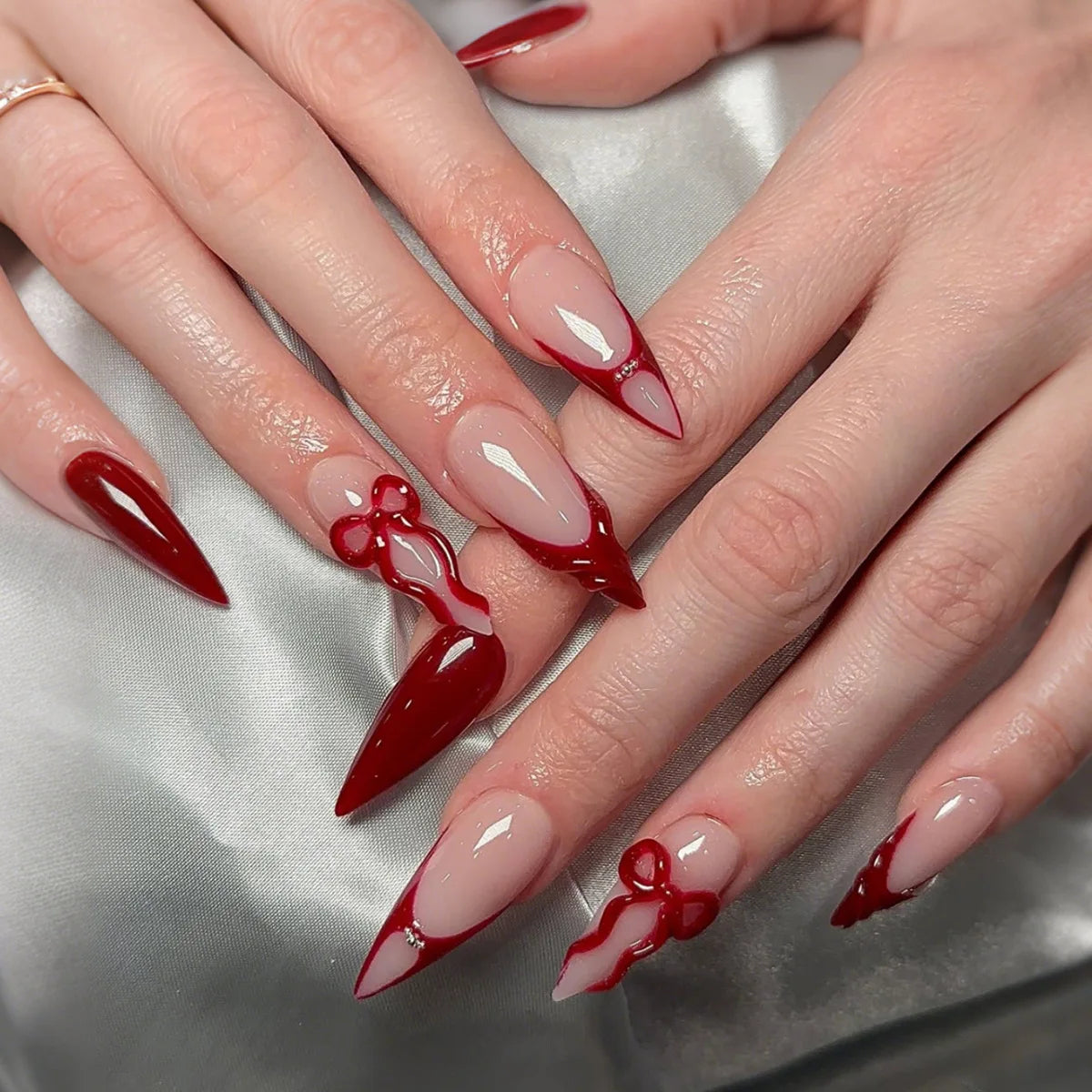 European American Style Manicure Nail Tips 3D Resin-poured French-style Rhinestones Cross-shaped Flower Nail