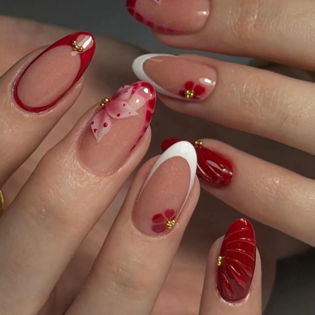 European American Style Manicure Nail Tips 3D Resin-poured French-style Rhinestones Cross-shaped Flower Nail