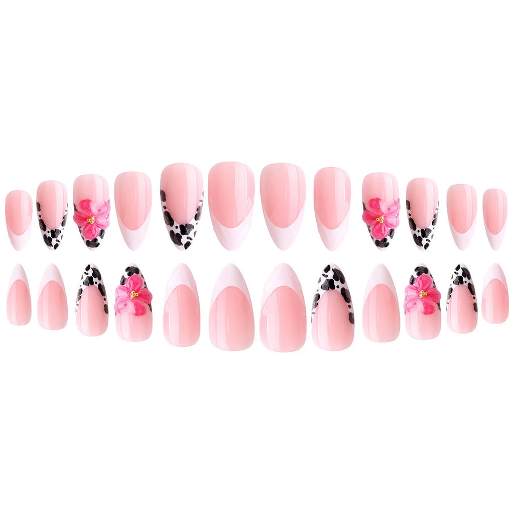 European American Style Manicure Nail Tips 3D Resin-poured French-style Rhinestones Cross-shaped Flower Nail