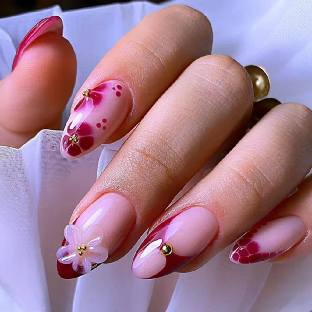 European American Style Manicure Nail Tips 3D Resin-poured French-style Rhinestones Cross-shaped Flower Nail