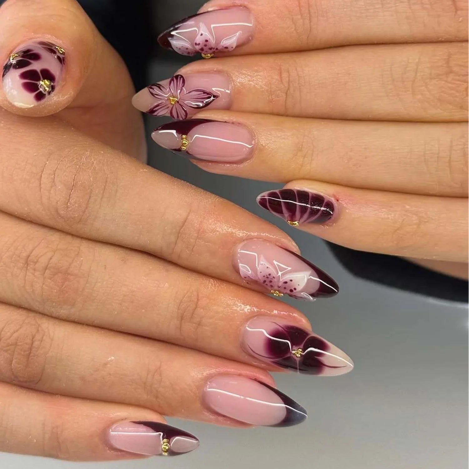 European American Style Manicure Nail Tips 3D Resin-poured French-style Rhinestones Cross-shaped Flower Nail