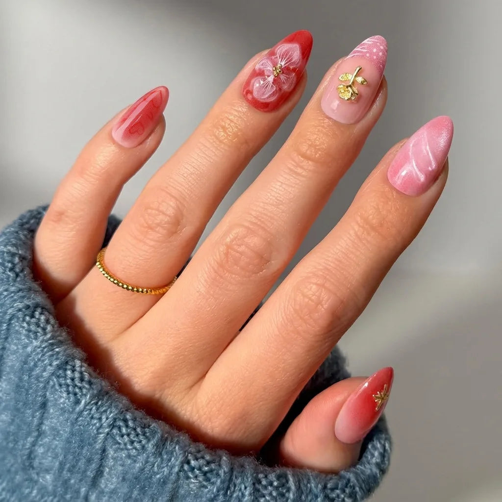 European American Style Manicure Nail Tips 3D Resin-poured French-style Rhinestones Cross-shaped Flower Nail
