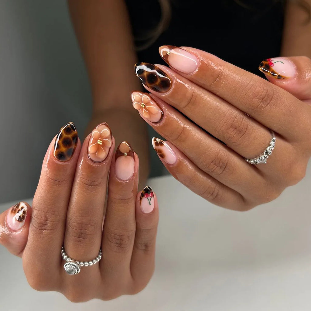 European American Style Manicure Nail Tips 3D Resin-poured French-style Rhinestones Cross-shaped Flower Nail