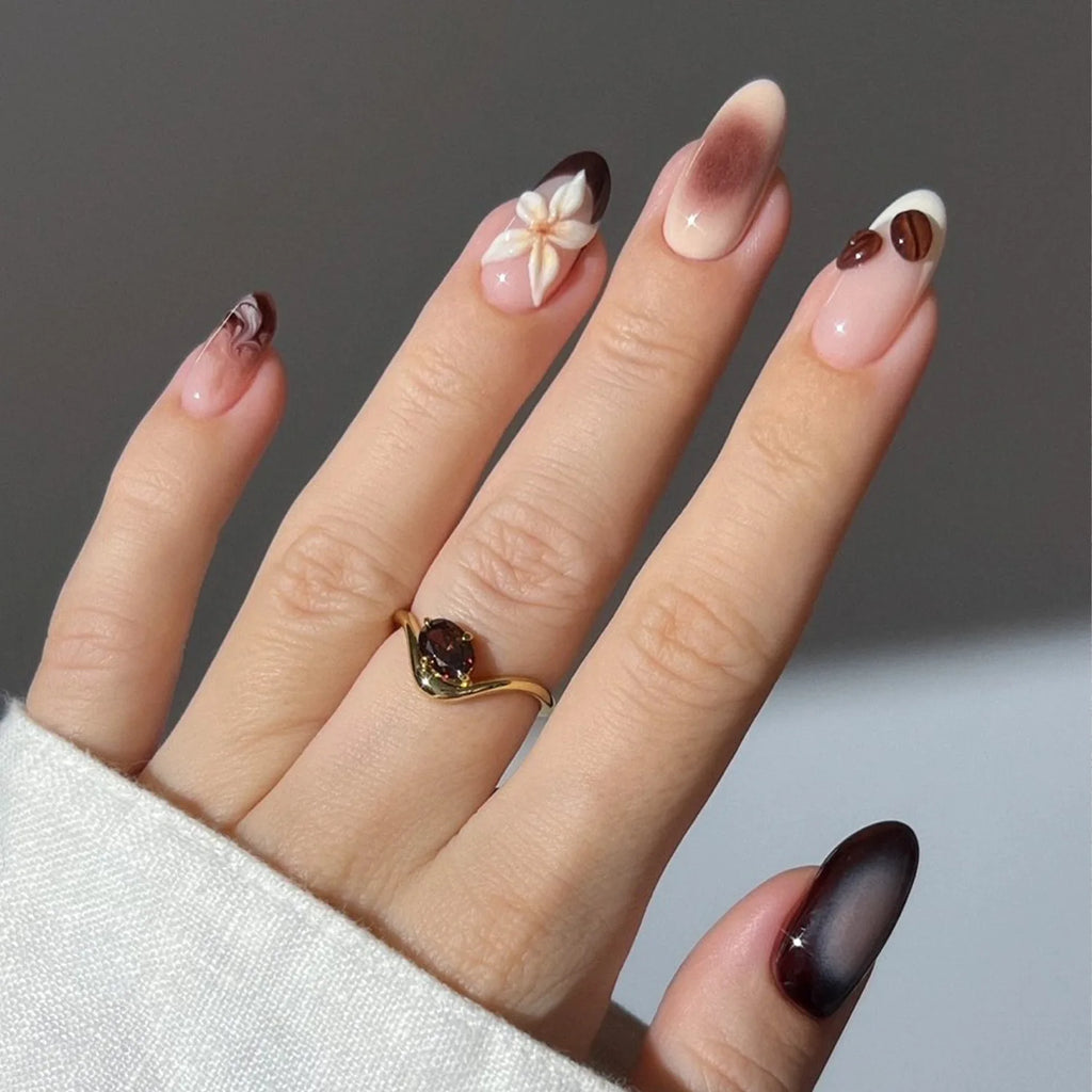 European American Style Manicure Nail Tips 3D Resin-poured French-style Rhinestones Cross-shaped Flower Nail