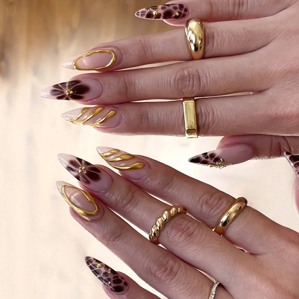 European American Style Manicure Nail Tips 3D Resin-poured French-style Rhinestones Cross-shaped Flower Nail