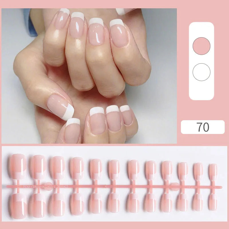 24Pcs Fashion French Style False Nails With Jelly Nail Glue Simple Removable Wearable Press On Nail Tip Supply