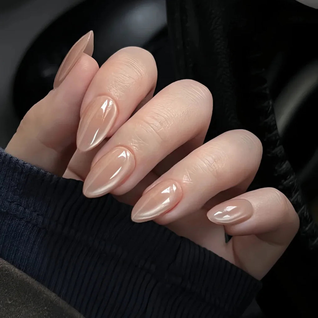 24pcs Pink Flower Almond Press on Nails Kawaii False Nails Wearable Stick-on Nails Fake Nail (B)