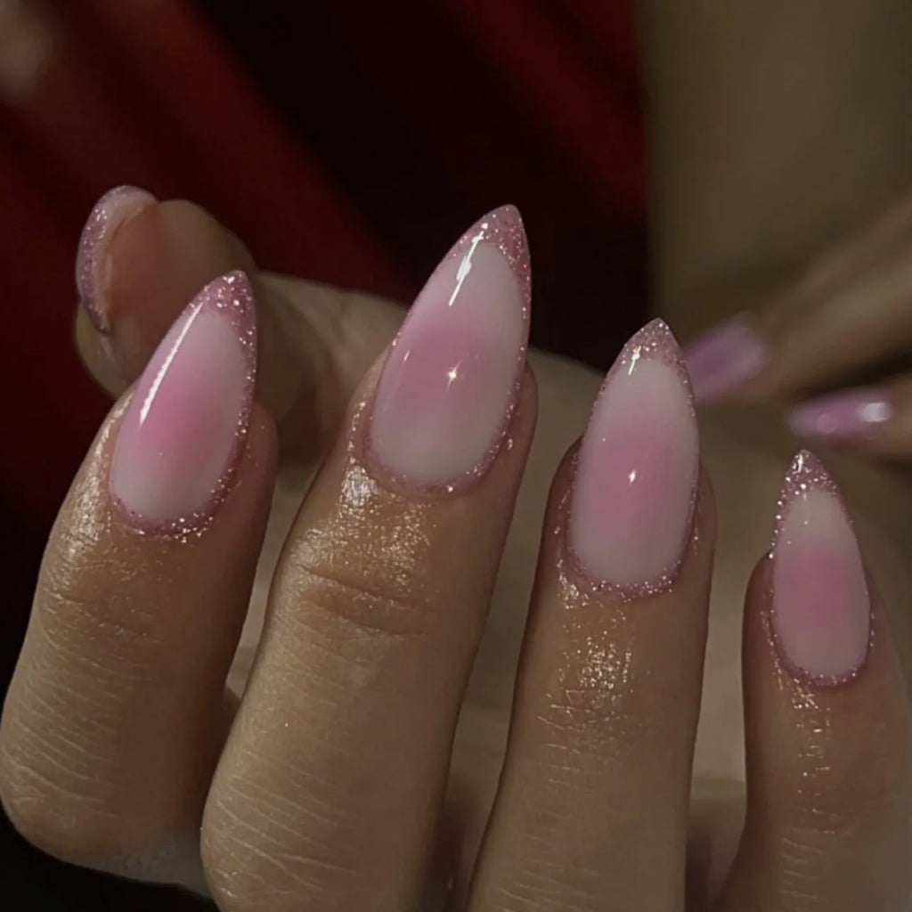 3D Acrylic False Nails Nude Pink Almond Medium Press on Fake Nails & More