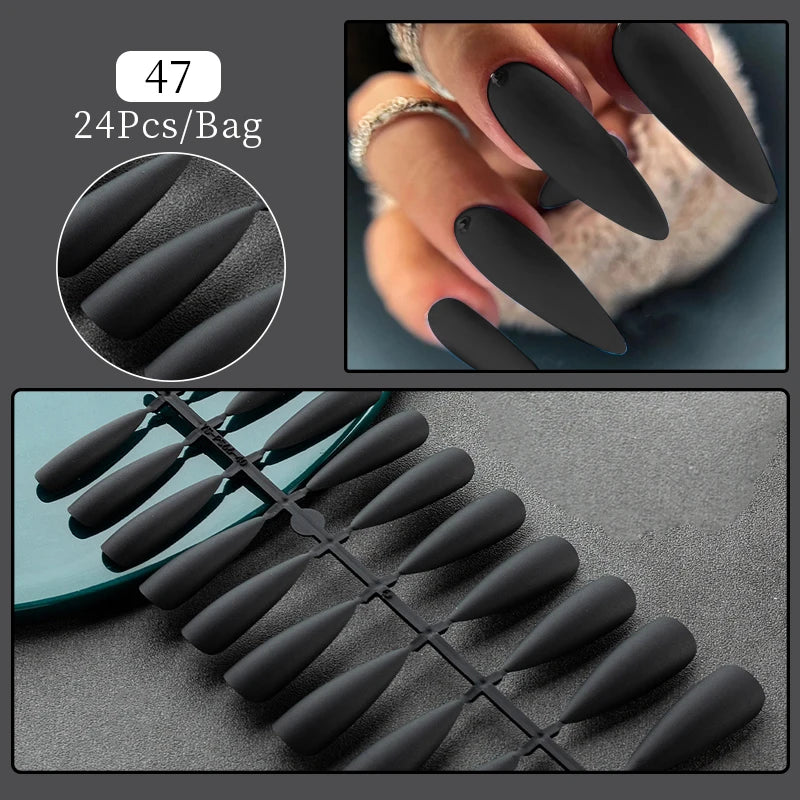 24Pcs Fashion French Style False Nails With Jelly Nail Glue Simple Removable Wearable Press On Nail Tip Supply
