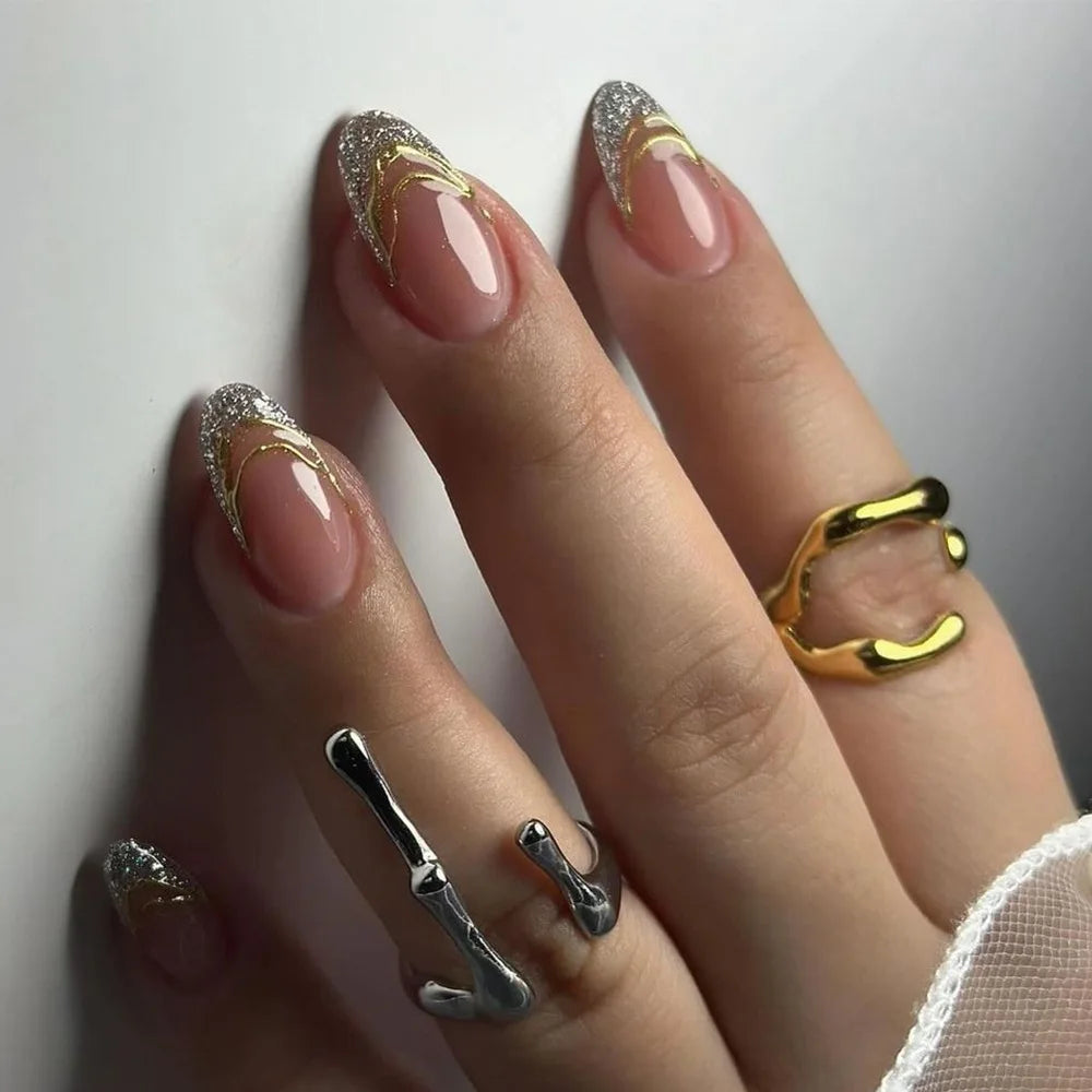 3D Acrylic False Nails Nude Pink Almond Medium Press on Fake Nails & More
