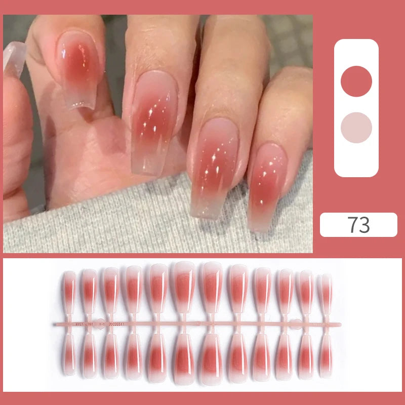 24Pcs Fashion French Style False Nails With Jelly Nail Glue Simple Removable Wearable Press On Nail Tip Supply