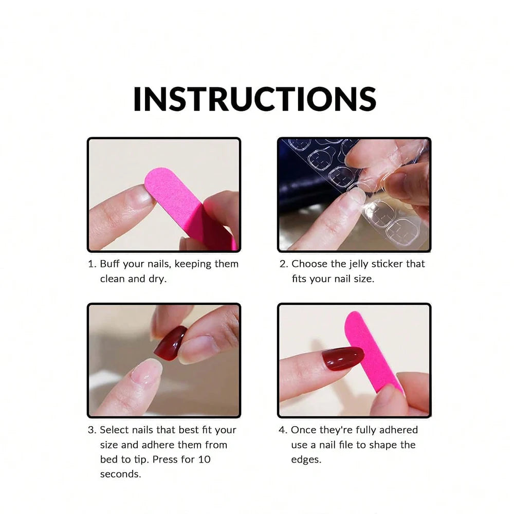24pcs Medium Square White French Fake Bow Nails  Detachable And Reusable Jelly Glue 1pc Cuticle Pusher