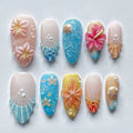 24pcs Pink Flower Almond Press on Nails Kawaii False Nails Wearable Stick-on Nails Fake Nail (B)