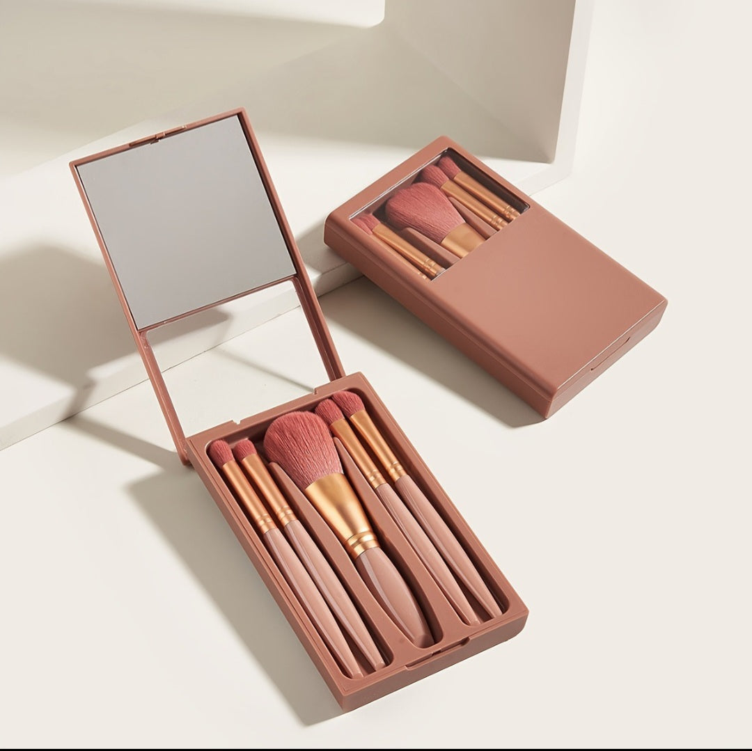 5 PCs Makeup Brushes With Mirror Travel Set makeup brush