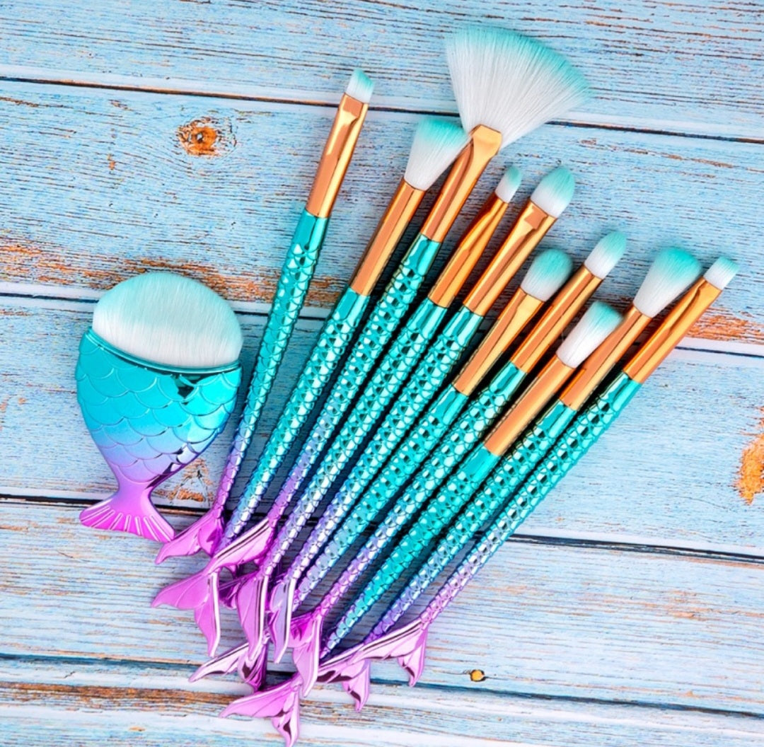11pcs Ocean Dream Makeup Brush Kit New Foundation Eyebrow Eyeliner Cosmetic Makeup Brushes