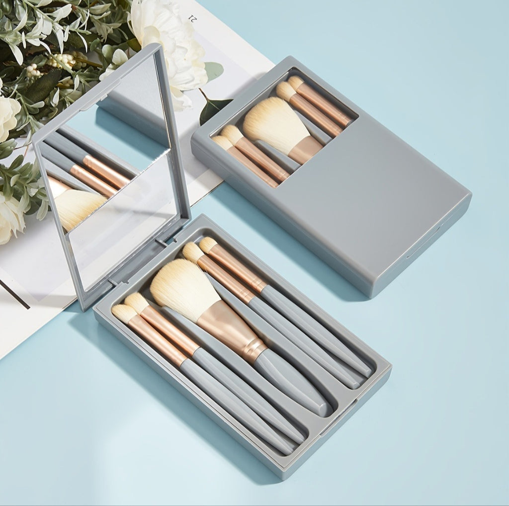 5 PCs Makeup Brushes With Mirror Travel Set makeup brush